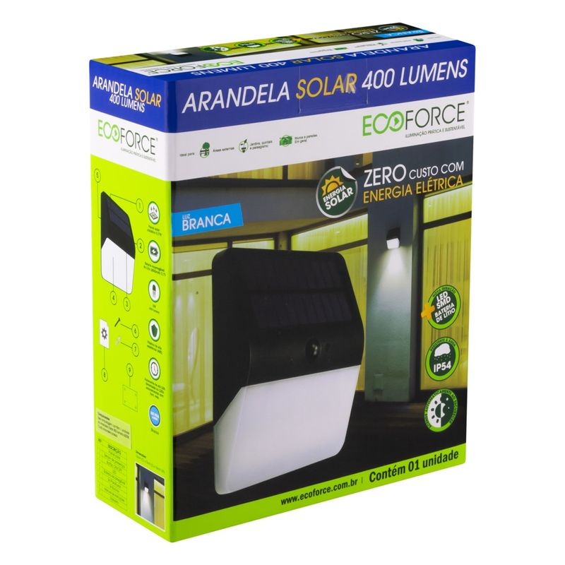 Arandela-de-Led-Solar-Preta-Ecoforce-3W-6000KEmbalagemAngularEsquerda3