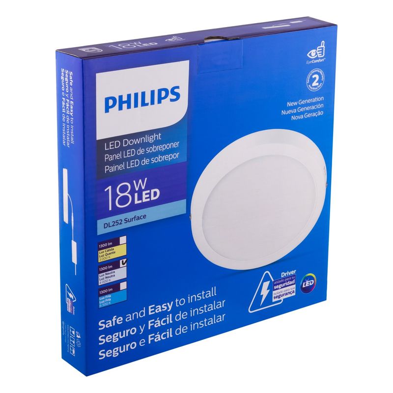 Painel-Led-Redondo-de-Sobrepor-Philips-Surface-Downlight-18W-4000KEmbalagemAngularEsquerda3