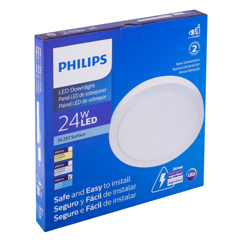 Painel-Led-de-Sobrepor-Branco-Redondo-Philips-24W-6500KEmbalagemAngularEsquerda3