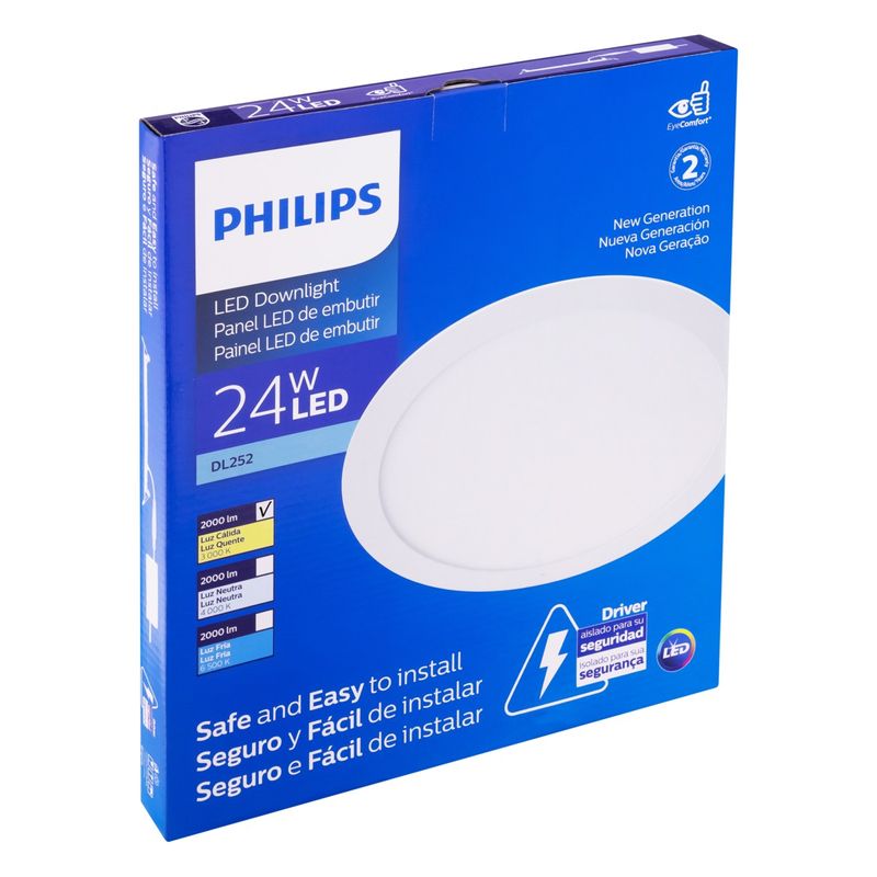 Painel-Led-de-Embutir-Branco-Redondo-Philips-24W-3000KEmbalagemAngularEsquerda3