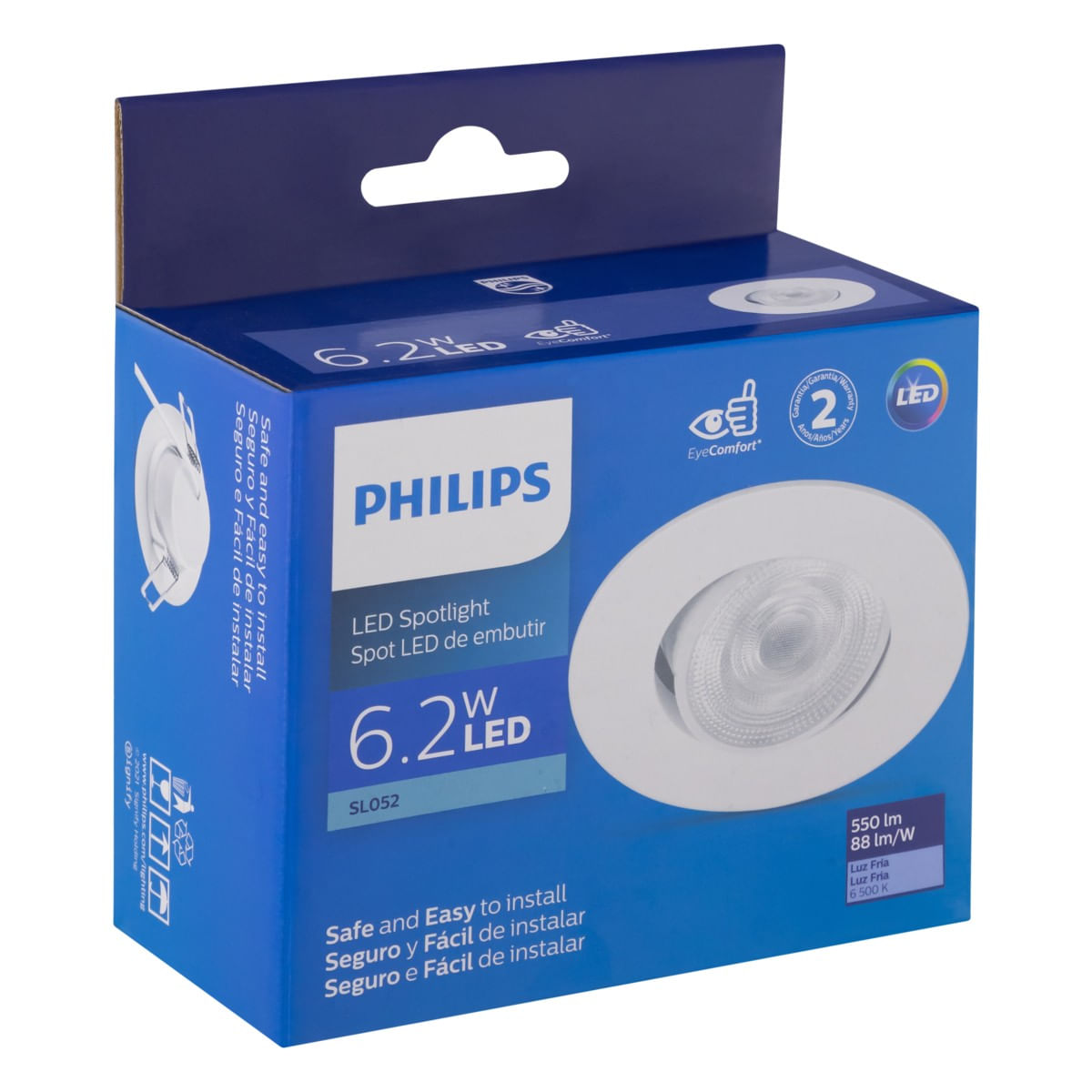 SpotLeddeEmbutirRedondoBrancoPhilips62W6500KEmbalagemAngularEsquerda3