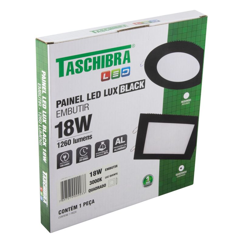 Painel-Led-de-Embutir-Preto-Quadrado-Taschibra-18W-3000K-AutovoltEmbalagemAngularEsquerda3