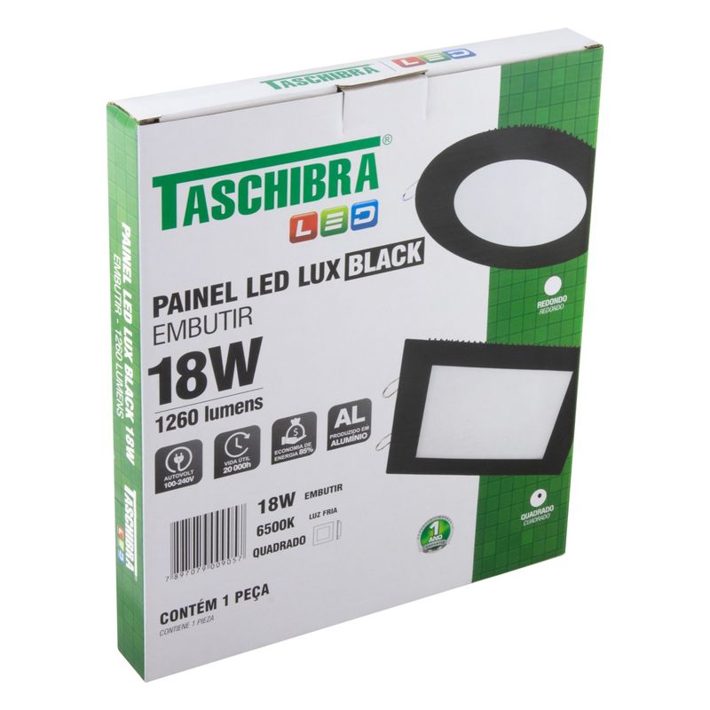 Painel-Led-de-Embutir-Preto-Quadrado-Taschibra-18W-6500K-AutovoltEmbalagemAngularEsquerda3