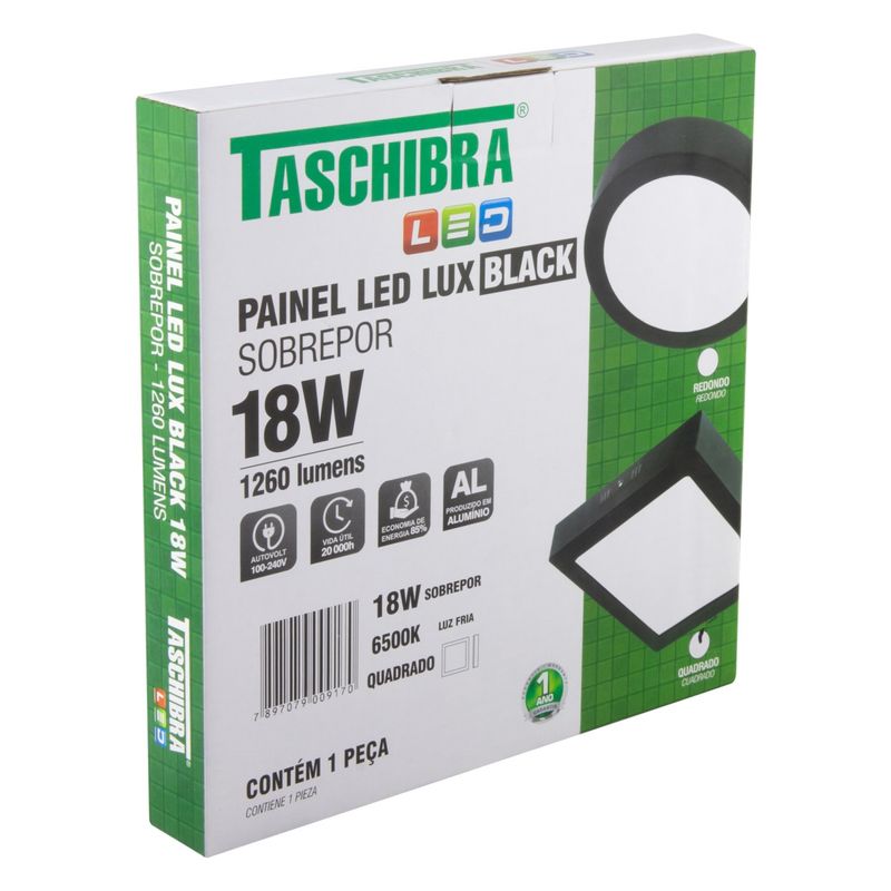 Painel-Led-de-Sobrepor-Preto-Quadrado-Taschibra-Lux-18W-6500K-AutovoltEmbalagemAngularEsquerda3