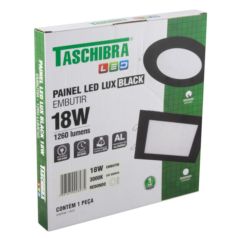 Painel-Led-de-Embutir-Preto-Redondo-Taschibra-Lux-18W-3000K-AutovoltEmbalagemAngularEsquerda3