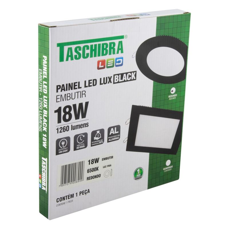 Painel-Led-de-Embutir-Preto-Redondo-Taschibra-Lux-18W-6500K-AutovoltEmbalagemAngularEsquerda3