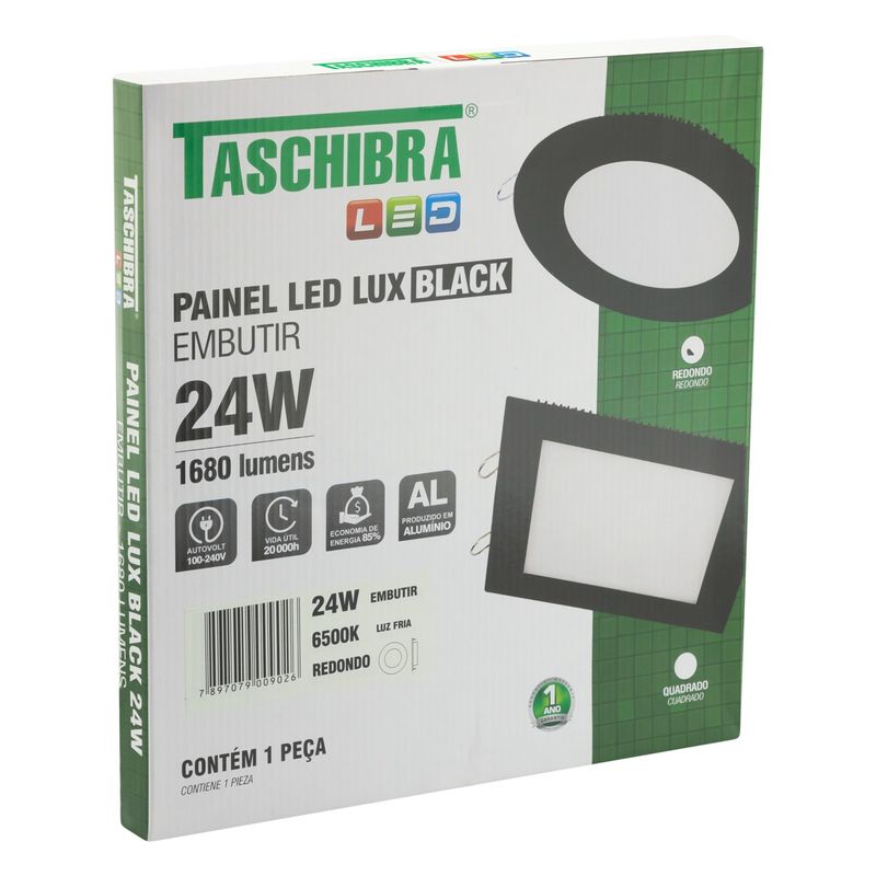 Painel-Led-de-Embutir-Preto-Redondo-Taschibra-Lux-24W-6500K-AutovoltAngularEsquerda3