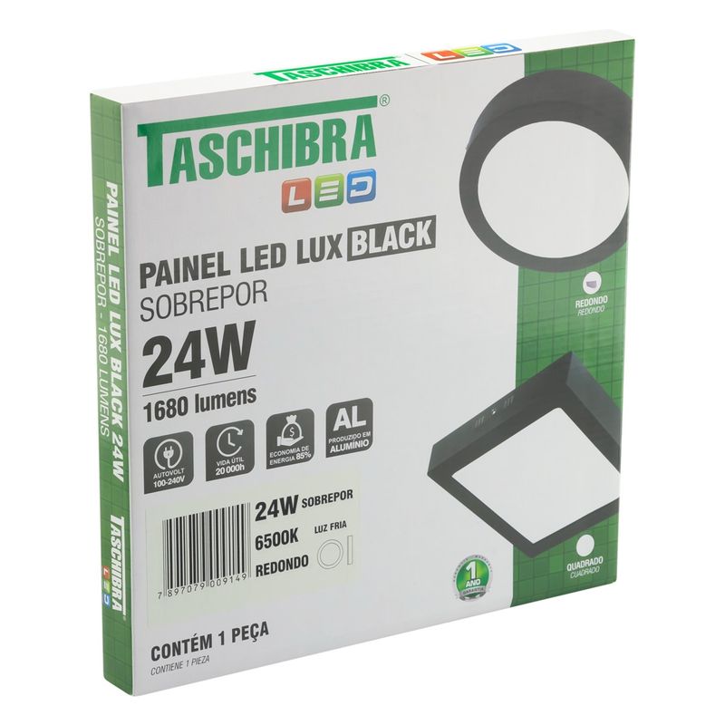 Painel-Led-de-Sobrepor-Preto-Redondo-Taschibra-Lux-24W-6500KAngularEsquerda3