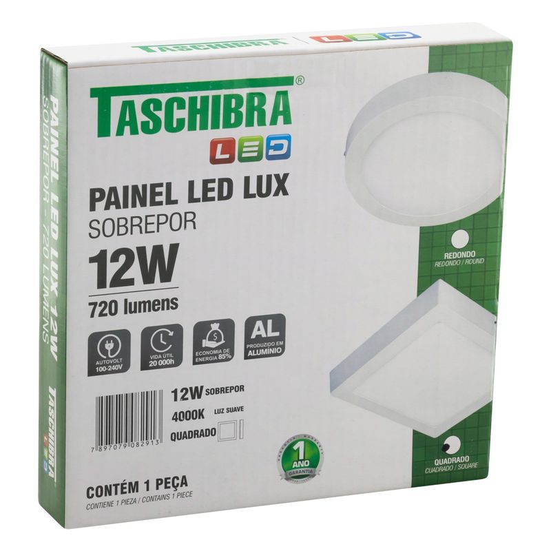 Painel-Led-de-Sobrepor-Branco-Quadrado-Taschibra-Lux-12W-4000W-AutovoltEmbalagemAngularEsquerda3