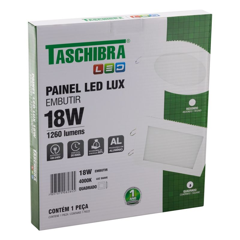 Painel-Led-de-Embutir-Branco-Quadrado-Taschibra-Lux-18W-4000K-AutovoltEmbalagemAngularEsquerda3