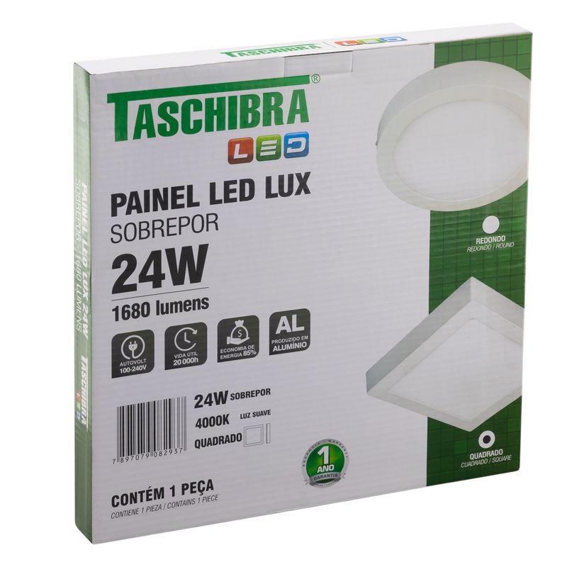 Painel-Led-de-Sobrepor-Branco-Quadrado-Taschibra-Lux-24W-4000K-AutovoltEmbalagemAngularEsquerda3