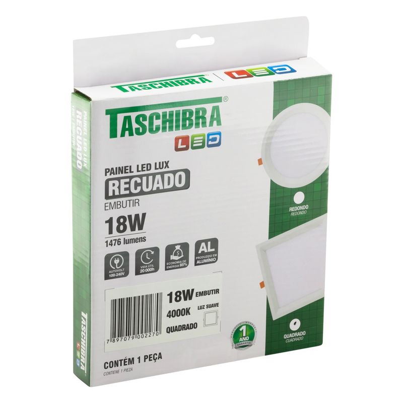 Painel-Led-de-Embutir-Branco-Recuado-Quadrado-Taschibra-Lux-18W-4000K-AutovoltEmbalagemAngularEsquerda3