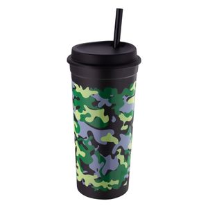 Copo Plástico Slim Camuflado Lumni com Canudo 500ml