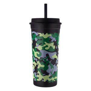 Copo Plástico Slim Camuflado Lumni com Canudo 500ml