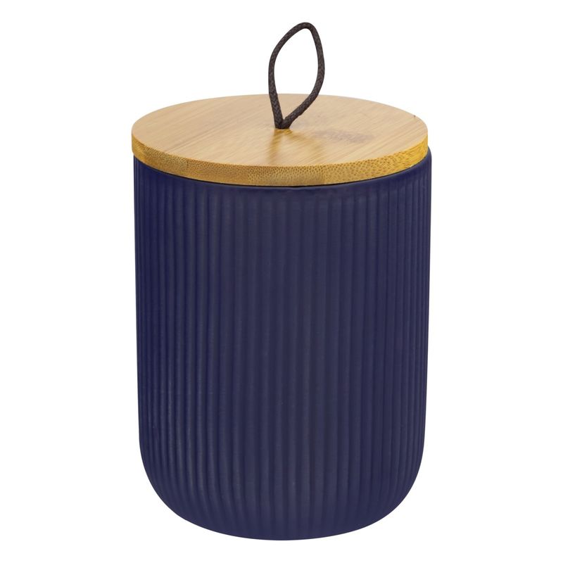 Pote-Ceramico-Azul-com-Tampa-de-Bambu-LyorFrontalTopo1