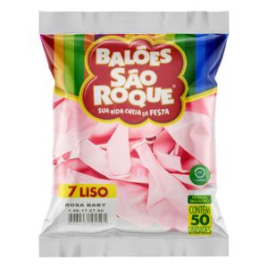 Balão Liso Rosa Baby São Roque n.° 7 50 unidades