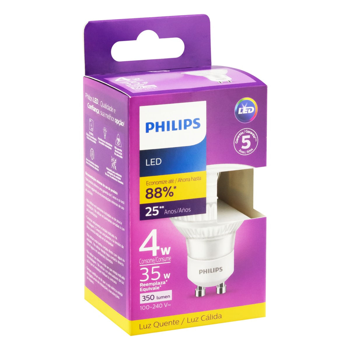 LâmpadadeLedGU10Philips4W2700KBivoltEmbalagemAngularEsquerda3