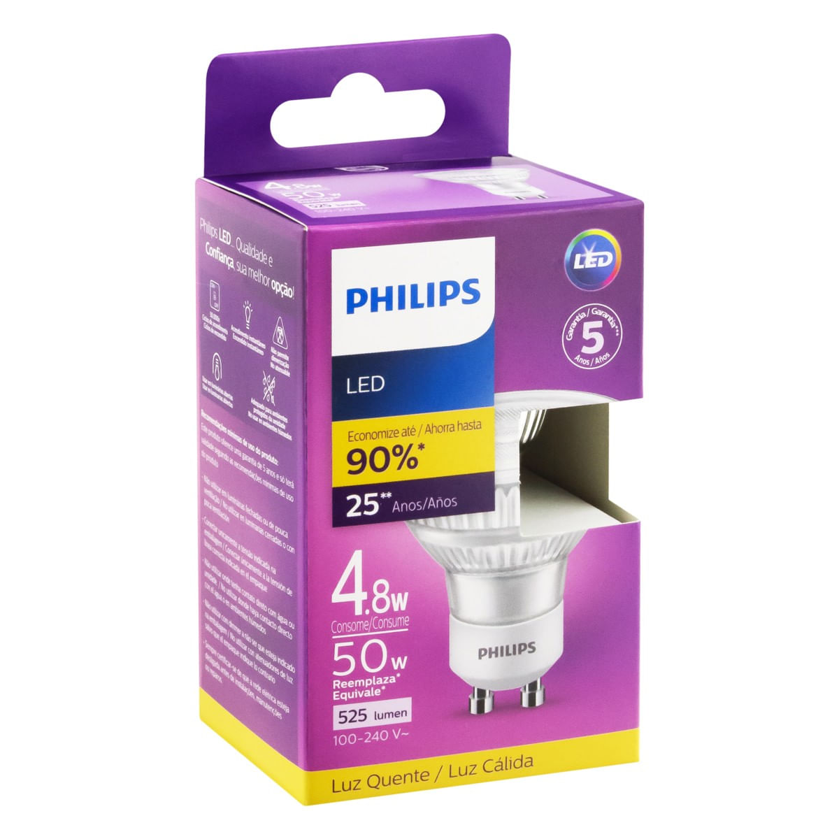 LâmpadadeLedGU10Philips48W2700KBivoltEmbalagemAngularEsquerda3