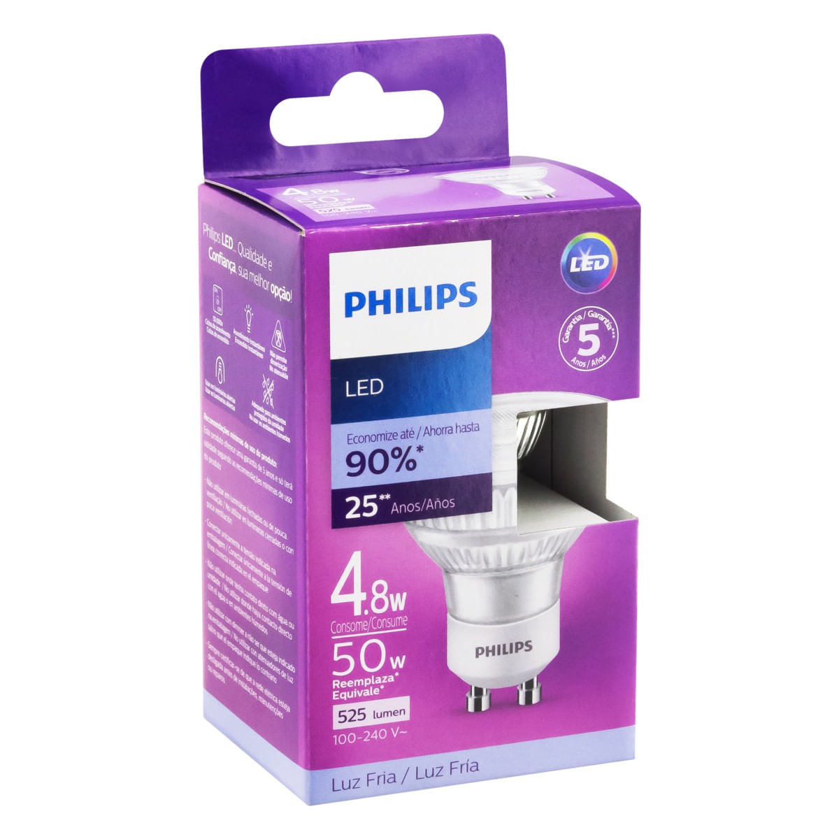 LâmpadadeLedGU10Philips48W6500KBivoltEmbalagemAngularEsquerda3