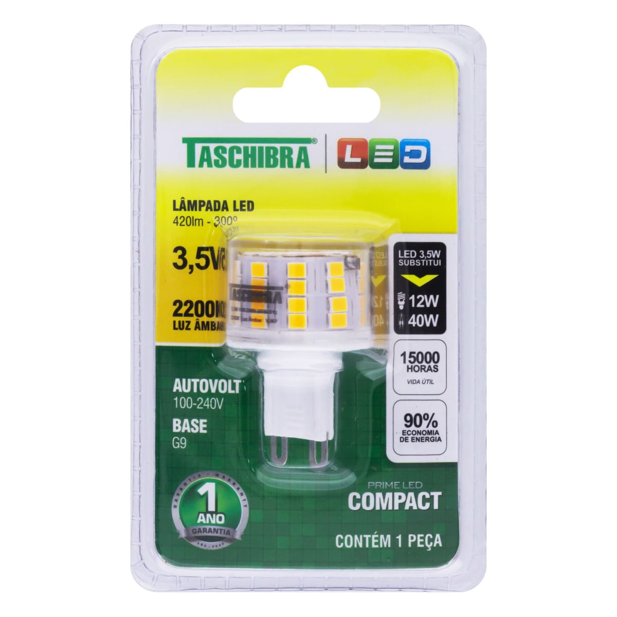 LâmpadadeLedCompactÂmbarTaschibra35W2200WAutovoltFrontal3