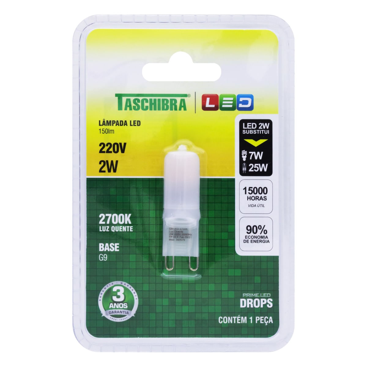 LâmpadadeLedDropsTaschibra2W2700W220VFrontal1