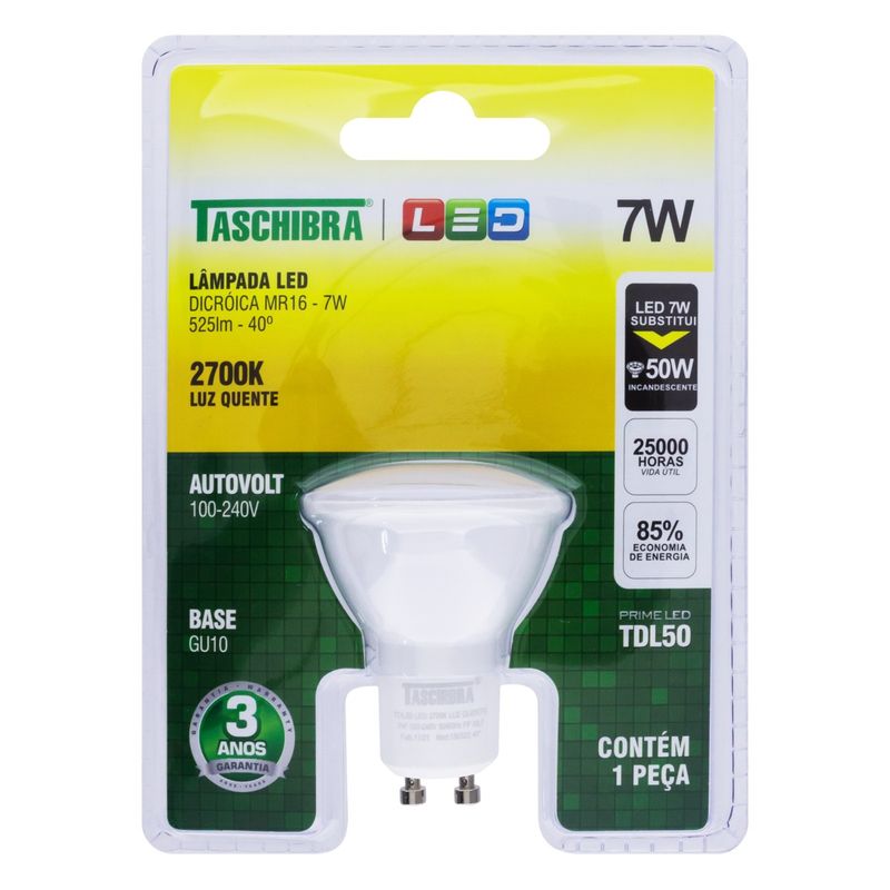 Lampada-de-Led-Dicroica-TDL50-Taschibra-Prime-7W-2700K-AutovoltFrontal3