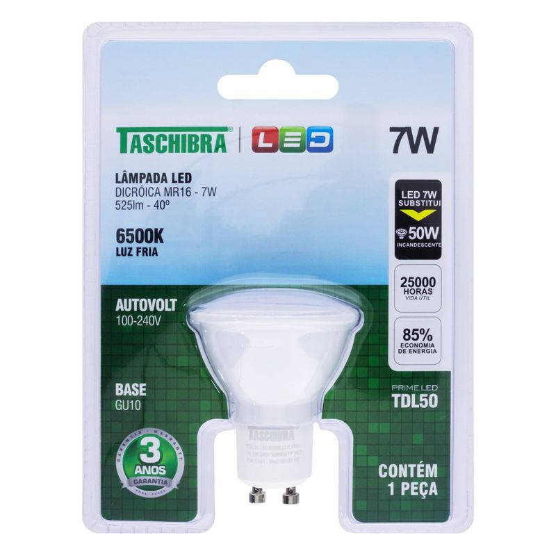 Lampada-de-Led-Dicroica-TDL50-Taschibra-Prime-7W-6500K-AutovoltFrontal3