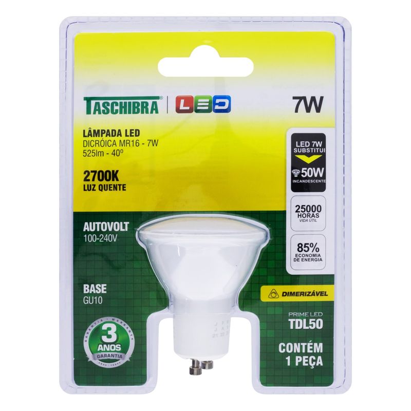 Lampada-de-Led-Dicroica-Dimerizavel-TDL50-Taschibra-Prime-7W-2700K-AutovoltFrontal3