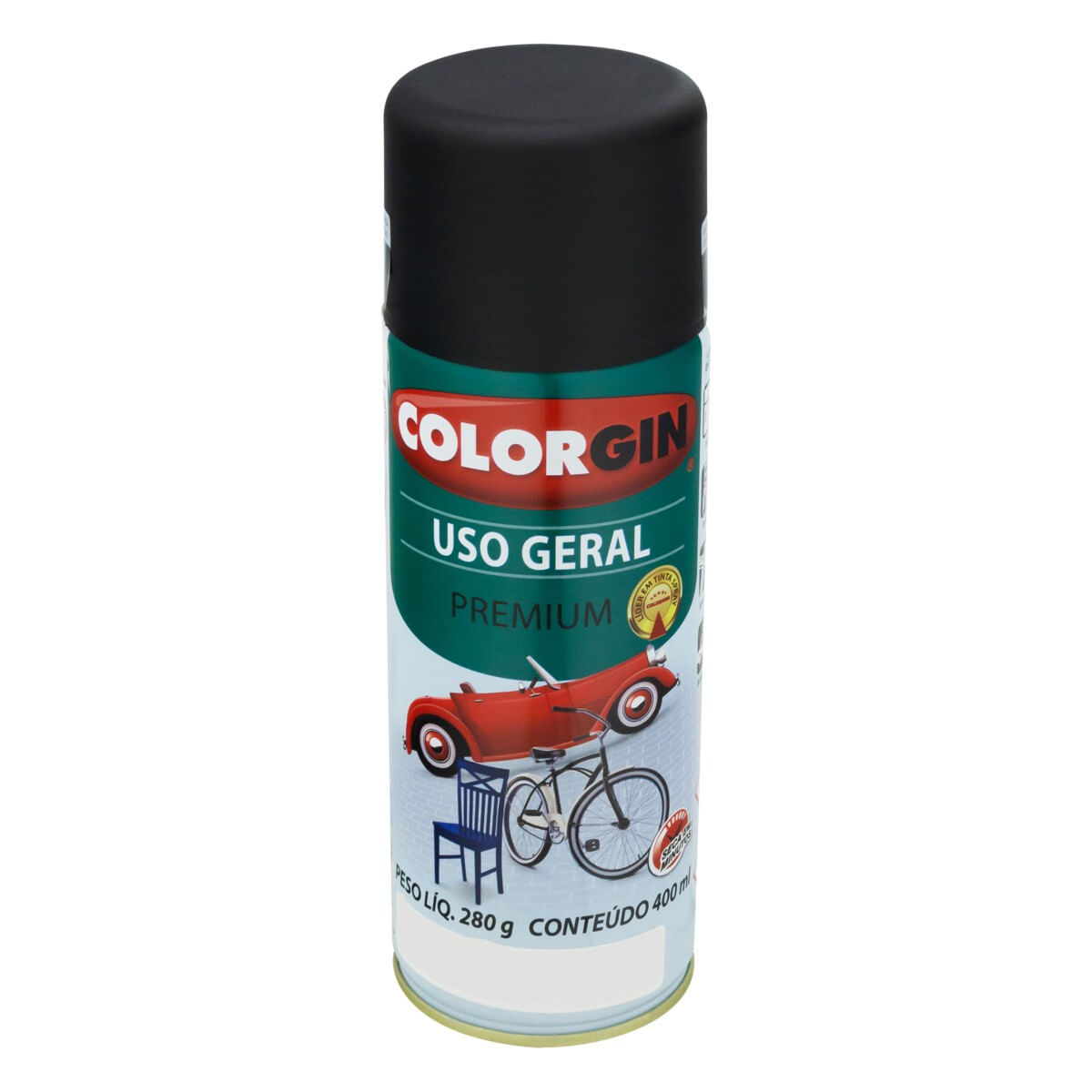 TintaSprayUsoGeralColorgin400mlPretaFoscaFrontalTopo1