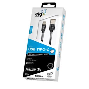 Cabo USB Tipo C com Mola Inox Elg 3A 1 metro