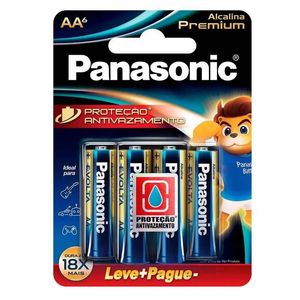 Pilha Alcalina Premium AA Panasonic 6 unidades