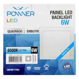 Painel Led de Embutir Quadrado Powner Backlight 6W 6500K