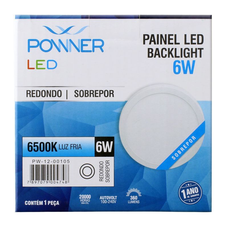 PainelLeddeSobreporRedondoPownerBacklight6W6500K-131478