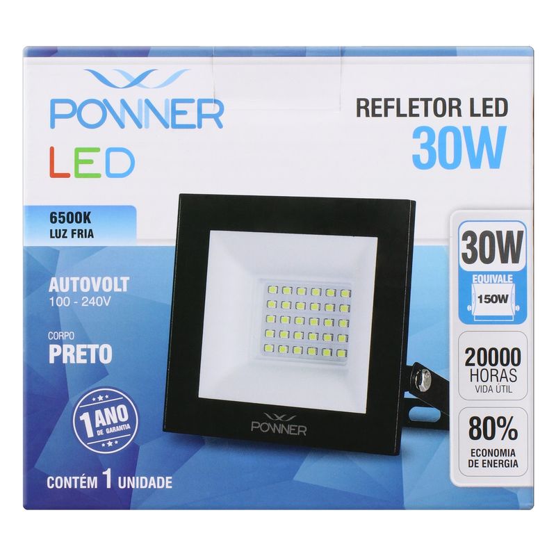 Refletor-de-Led-Preto-Powner-30W-6500K-Autovolt-131520