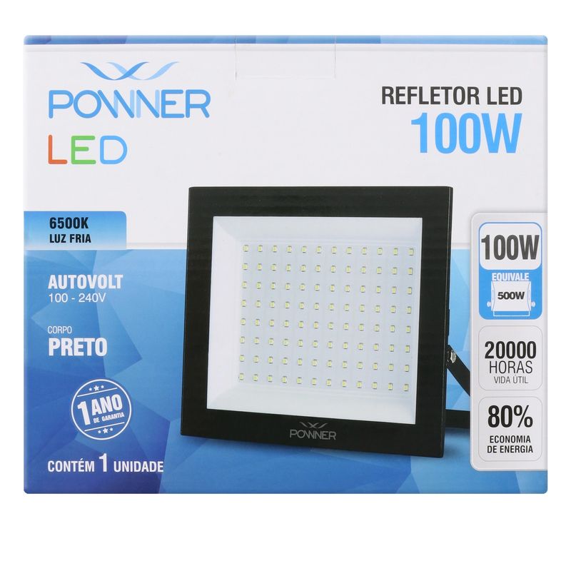 Refletor-de-Led-Preto-Powner-100W-6500K-Autovolt-131529