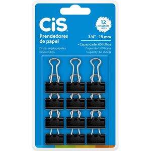 Prendedor de Papel Preto Cis 18mm com 12 unidades