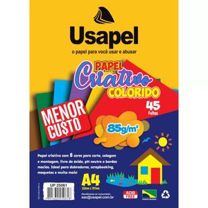 Papel Criativo Colorido A4 Usapel 8 Cores 45 Folhas