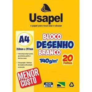 Bloco para Desenho A4 Usapel Branco 20 Folhas