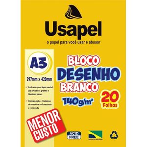 Bloco para Desenho A3 Usapel Branco 20 Folhas