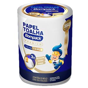 Papel Toalha Folha Tripla Premium Bompack com 150 folhas