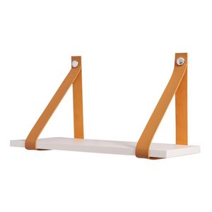 Prateleira Branca com Tiras de Couro Caramelo DiCarlo 40cm x 20cm