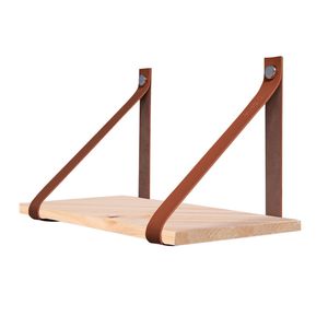 Prateleira Pinus com Tiras de Couro Marrom DiCarlo 40cm x 20cm