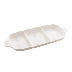 Petisqueira de Porcelana com 3 Divisórias New Bone Butterfly Flower Lyor 34cm x 14,5cm x 3,5cm