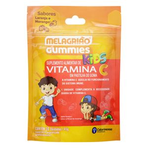 Pastilha Kids Vitamina C Laranja e Morango Melagrião com 30 unidades