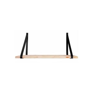 Prateleira Pinus com Tiras de Couro Preta Di Carlo 40cm x 20cm