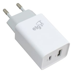 Carregador de Parede Tipo C + USB Elg Branco