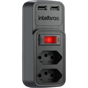 Adaptador Elétrico 2 Tomadas + 2 USB Intelbras Preto