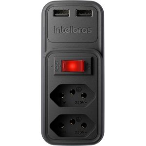 Adaptador Elétrico 2 Tomadas + 2 USB Intelbras Preto