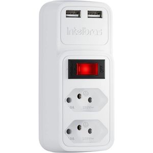 Adaptador Elétrico 2 Tomadas + 2 USB Intelbras Branco