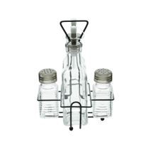 Conjunto de Galheteiro de Vidro com Suporte Lyor 4 peças